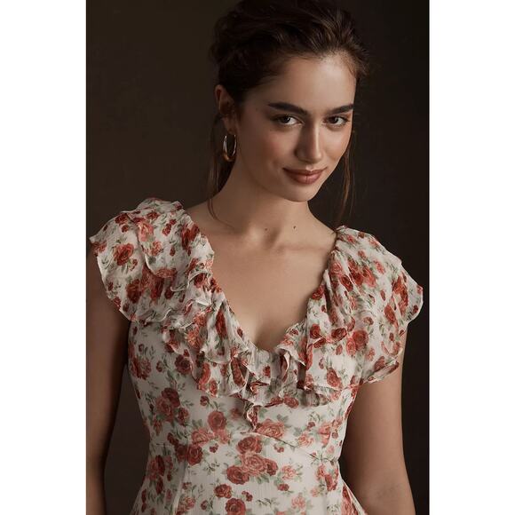 Sachin & Babi Ivy Rose Chiffon Flutter-Sleeve Ruffled V-Neck Gown Size 8 - Picture 3 of 10